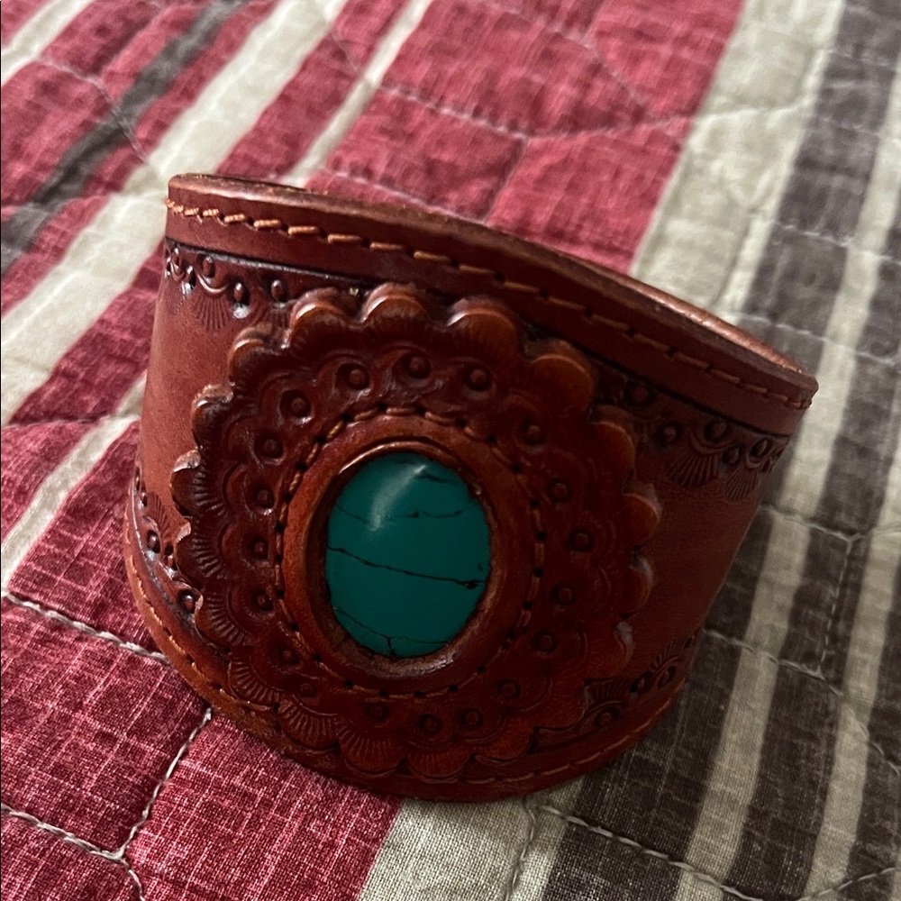 Handcrafted Leather Cuff with Turquoise Accent